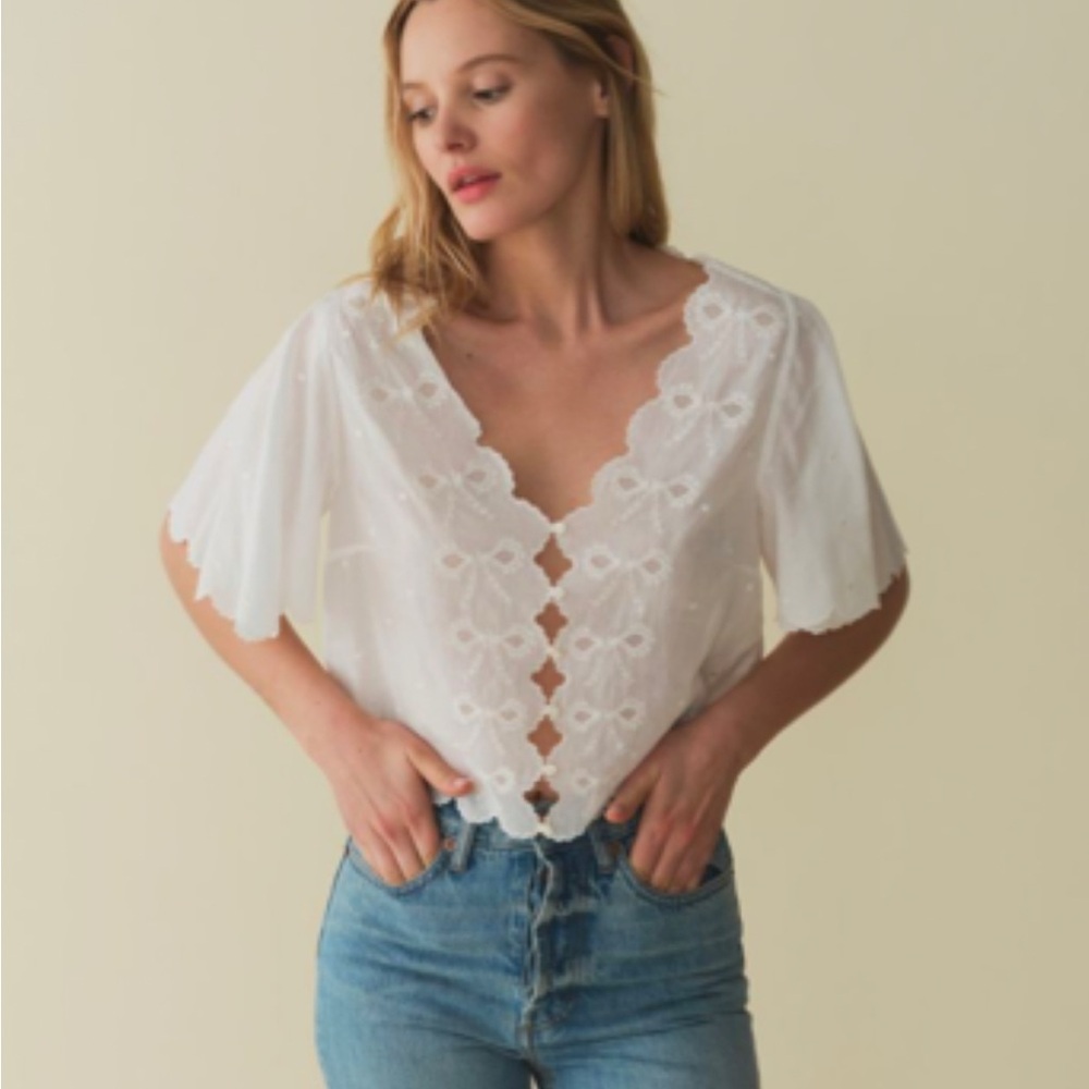 NWT- Doen- Kacy Embroidered Cotton Voile Top in Salt